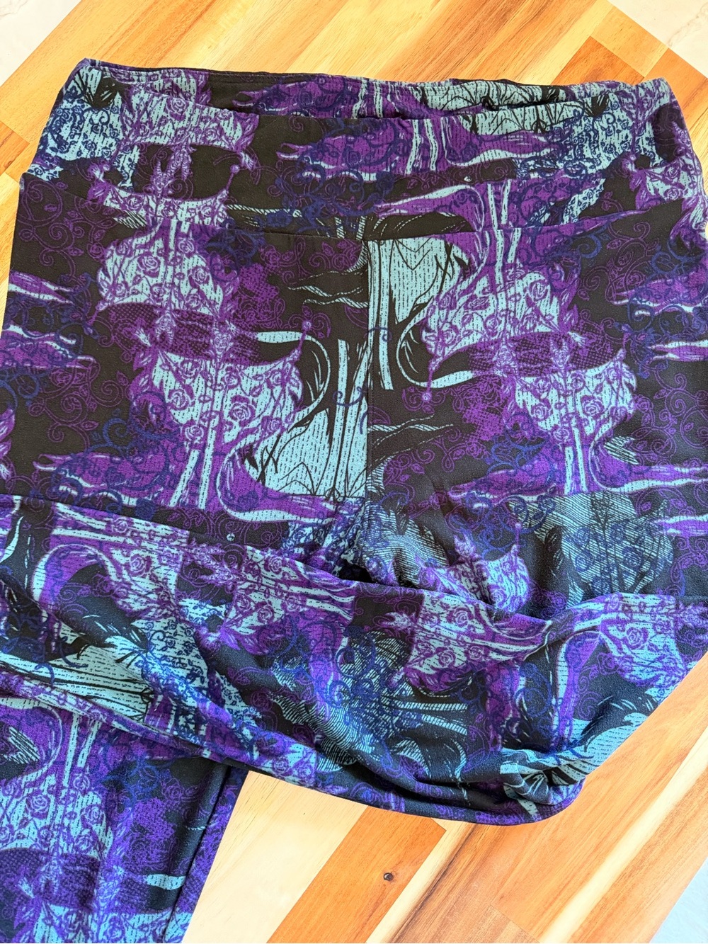 Disney x LuLaRoe Purple & Teal Abstract Pattern Leggings